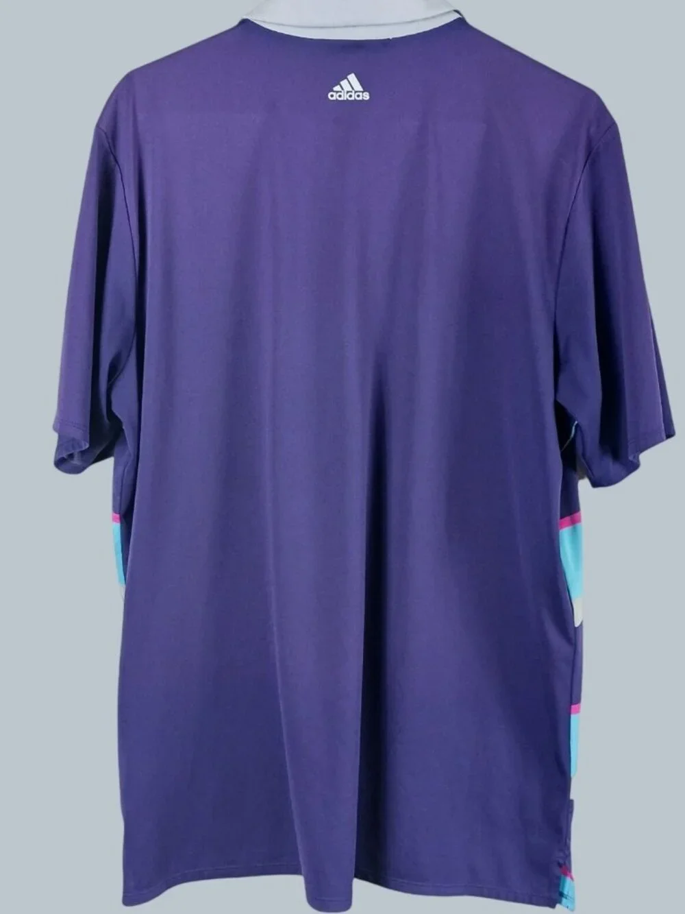 Adidas Adizero Striped Front Polo Shirt Mens L Purple Golf Sporty Athleisure
